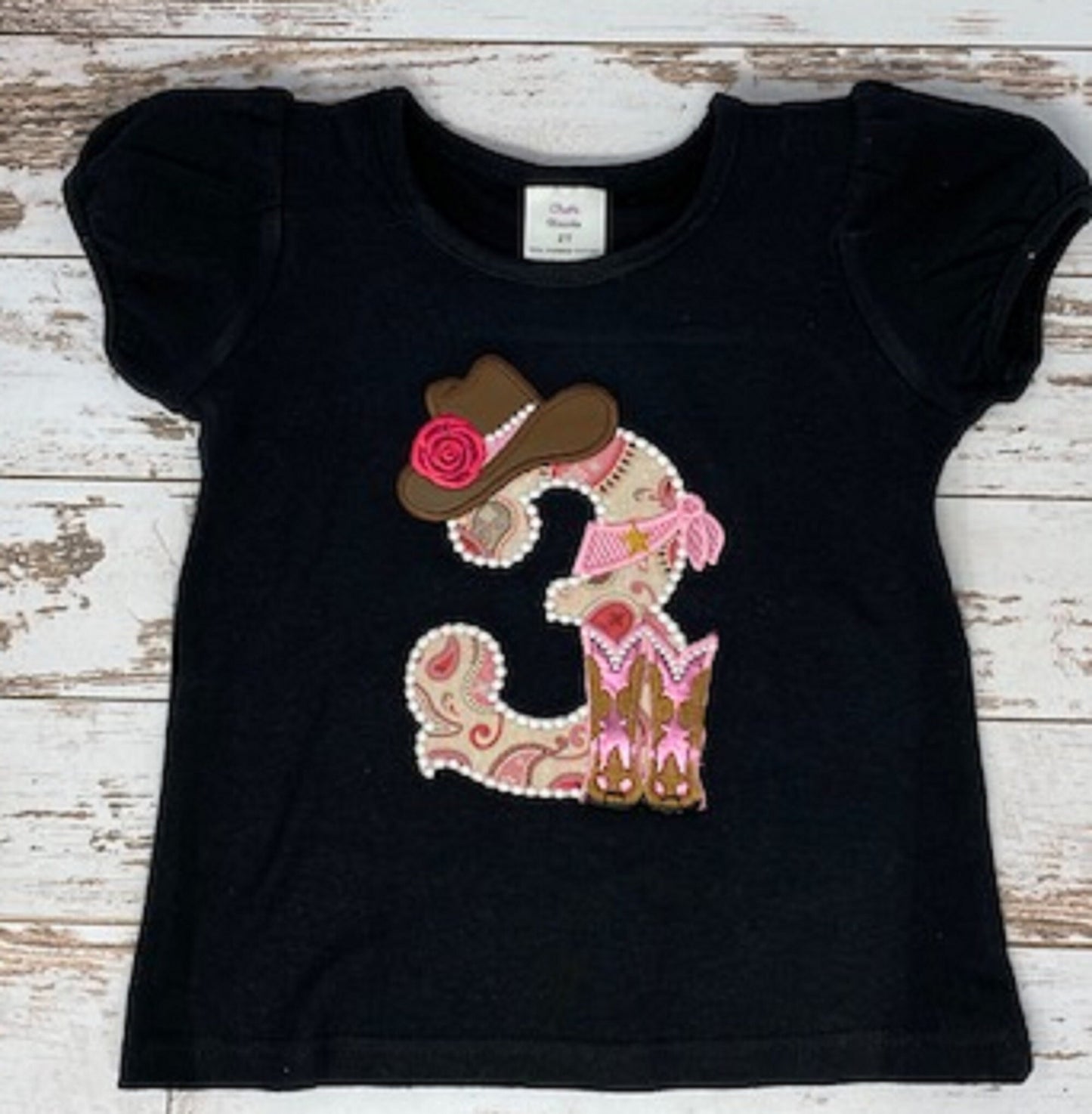 Girls Cowboy Birthday Shirt | 3rd Farm Birthday Shirt | Girls Western Paisley Birthday Shirt | Rodeo Shirt | Cowboy Boot Hat