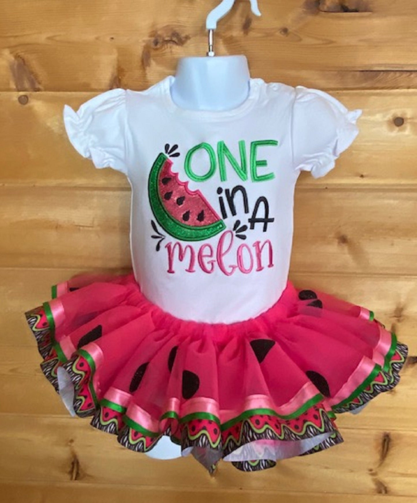 Melon Girls Birthday Shirt and Tutu, Watermelon Summer Embroidered One in a Melon Puffed Shirt