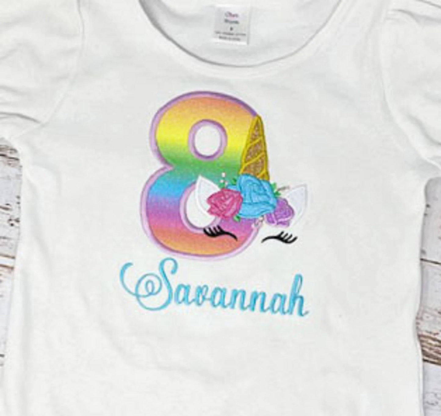 Unicorn 8th Birthday Shirt, Rainbow Unicorn Birthday Shirt, Floral Unicorn Birthday Shirt, Any Age Unicorn Embroidered Shirt