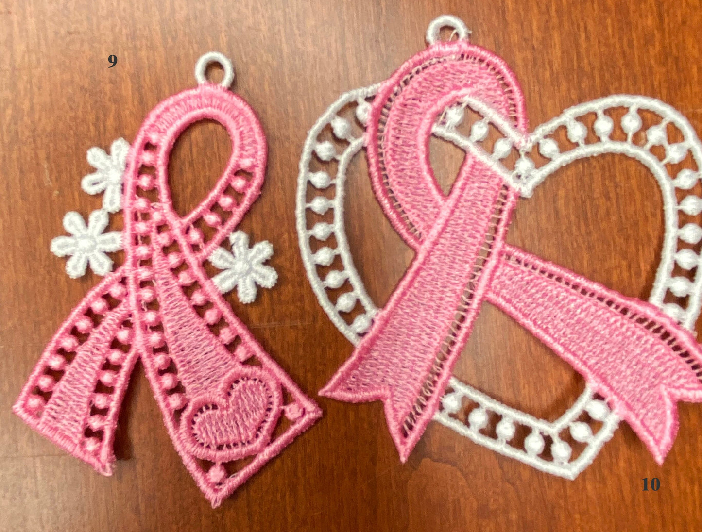 ANY COLOR Lace Ornaments, Breast Cancer Ornaments, Free Standing Lace Ornaments