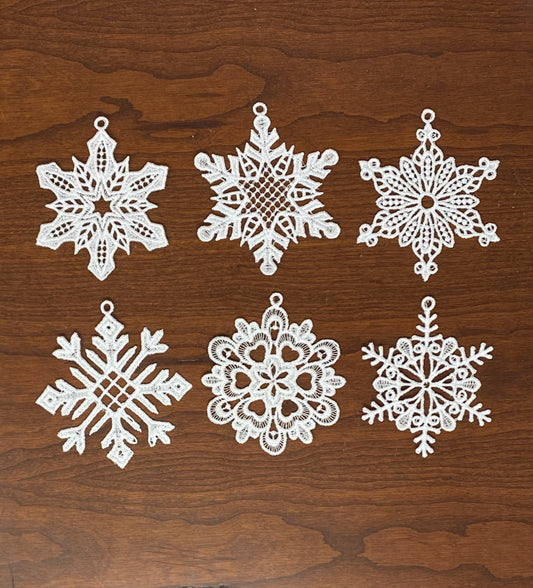 FSL Lace Ornaments - Set of 6, Collection #1 Christmas Ornaments, Embroidered Lace Ornaments, Tree Ornaments, Gift Ornaments