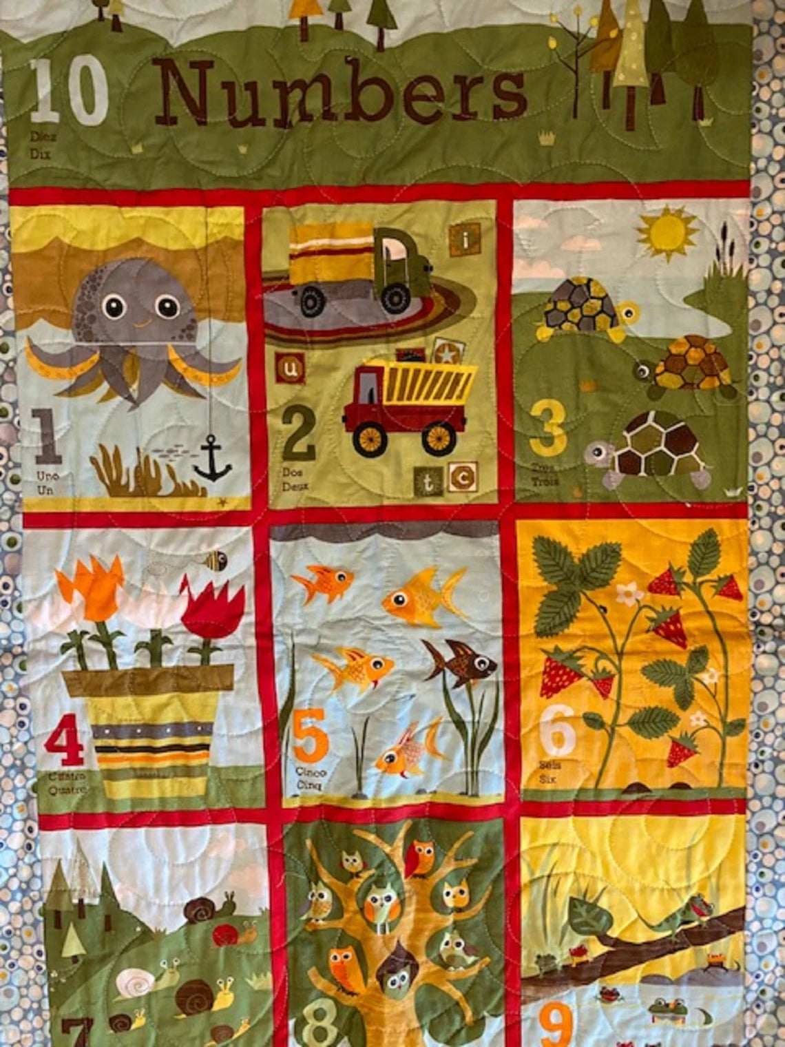 Owl Forest Crib Quilt 41"x55", Outdoors Quilt, Forest Animals Toddler Quilt, Lime Minky backing