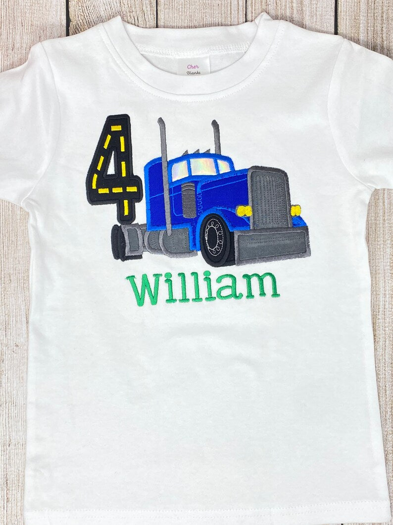 ANY Age ANY Size Semi-truck Birthday Shirt, Blue Semi Birthday Party, Boys Truck Birthday