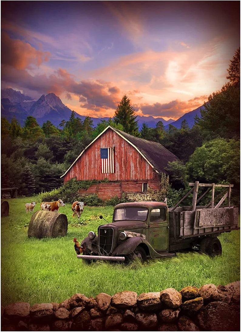 Hoffman Digital Sun Up To Sun Down Truck & Barn 32'' Panel Dawn Fabric