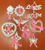 ANY COLOR Lace Ornaments, Breast Cancer Ornaments, Free Standing Lace Ornaments