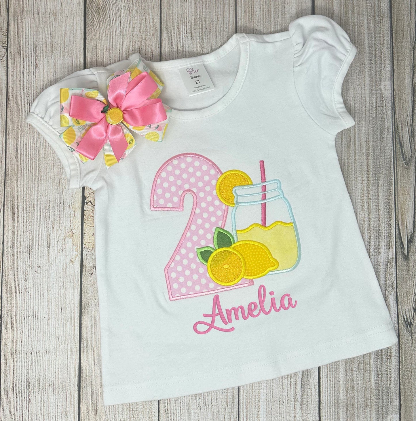 Lemonade Birthday Shirt and Hairbow, 2nd Birthday Gift Girl Shirt, ANY Size, ANY Age, Lemon Jar Birthday Shirt