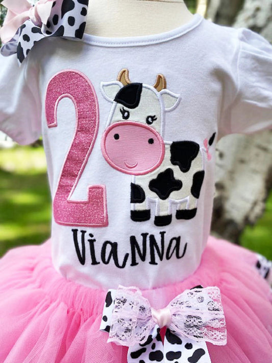 Cow Theme Birthday Tutu, Cow Birthday Outfit, Farm Animal Theme Birthday, Any Age, Cow Ribbon Pink Tutu