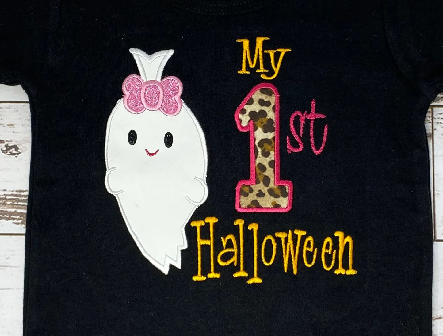 My 1st Halloween Ghost Shirt, Girls Applique Black Bodysuit, Halloween Shirt