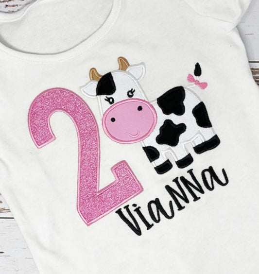 Cow 2nd Birthday Shirt, Sweet Bossy Cow kids shirt, Black and white cow Birthday Shirt, Any Age