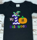 My 1st Halloween, Girls Applique Black Bodysuit, Halloween Shirt