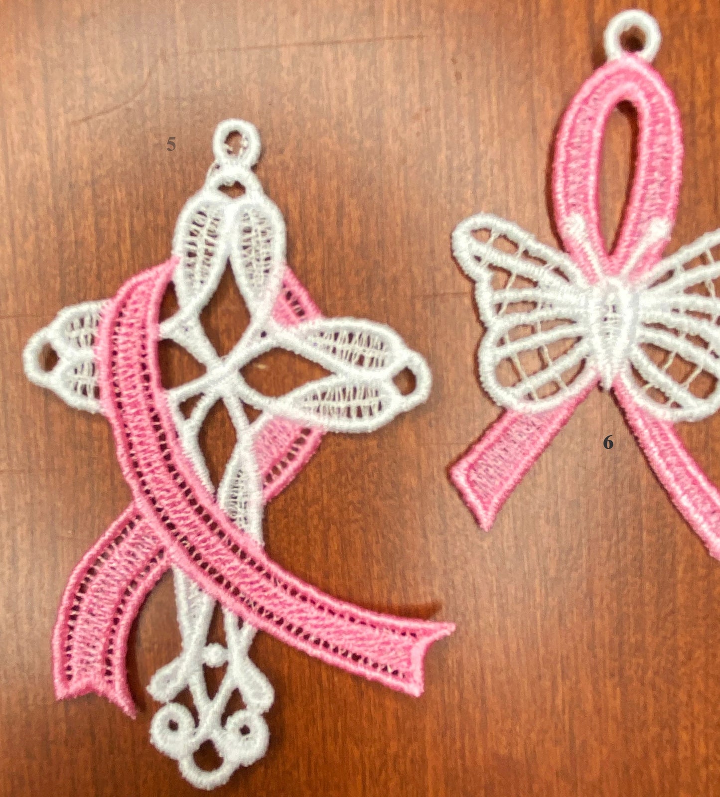 ANY COLOR Lace Ornaments, Breast Cancer Ornaments, Free Standing Lace Ornaments