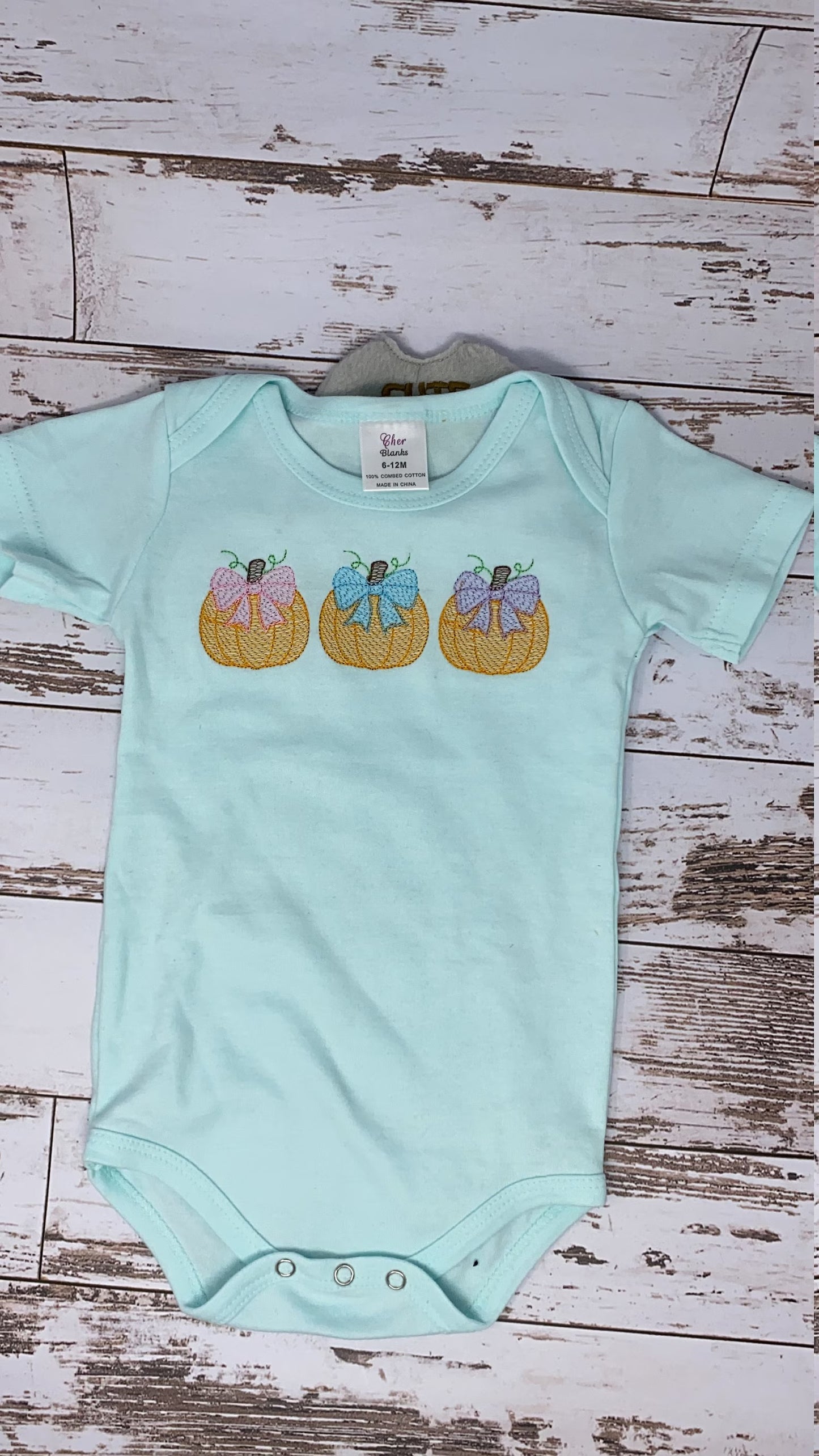 Pumpkins with Bows Aqua Bodysuit, Fall Pumpkins Baby Shirt, Pumpkin Baby Aqua Bodysuit, Embroidered Pumpkin Bodysuit