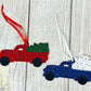 Lace Truck Ornament, Embroidered Truck Ornaments, Red Truck with Christmas Tree, Blue Truck with Snowflake, Gift, Hanging Ornament