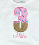 Ice Cream Birthday Shirt, 3rd Birthday Shirt, ANY Age ANY Size, Ice Cream Cone Embroidered