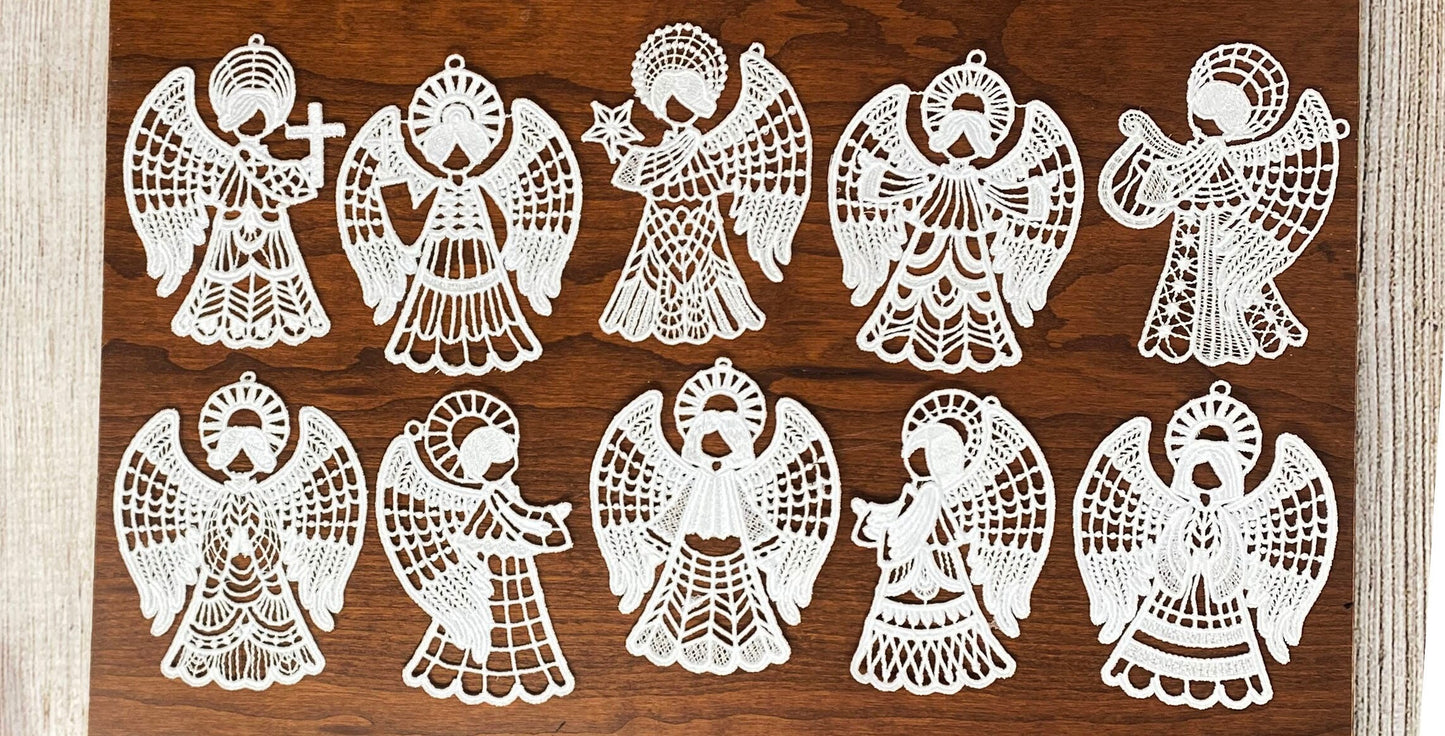 FSL Angel Collection#2 - Set of 10, Embroidered Angel Ornaments, Angel Tree Ornaments, Angel Gifts