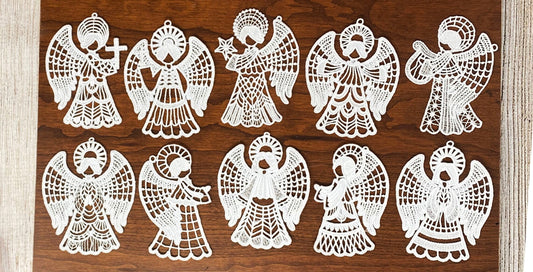 FSL Angel Collection#2 - Set of 10, Embroidered Angel Ornaments, Angel Tree Ornaments, Angel Gifts