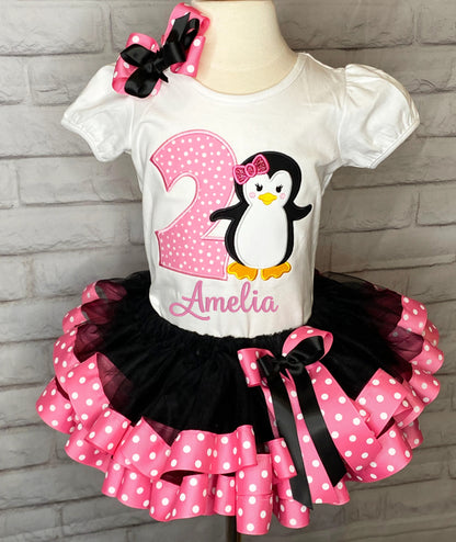 ANY Age ANY Size Penguin Tutu Outfit, Shirt Tutu and Matching Hairbow, 2nd Birthday Smash Cake Outfit