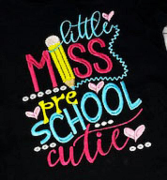 ANY GRADE, Little Miss PreSchool Cutie Shirt, Embroidered Back to School Shirt, PreSchool School Puffed Sleeve Shirt