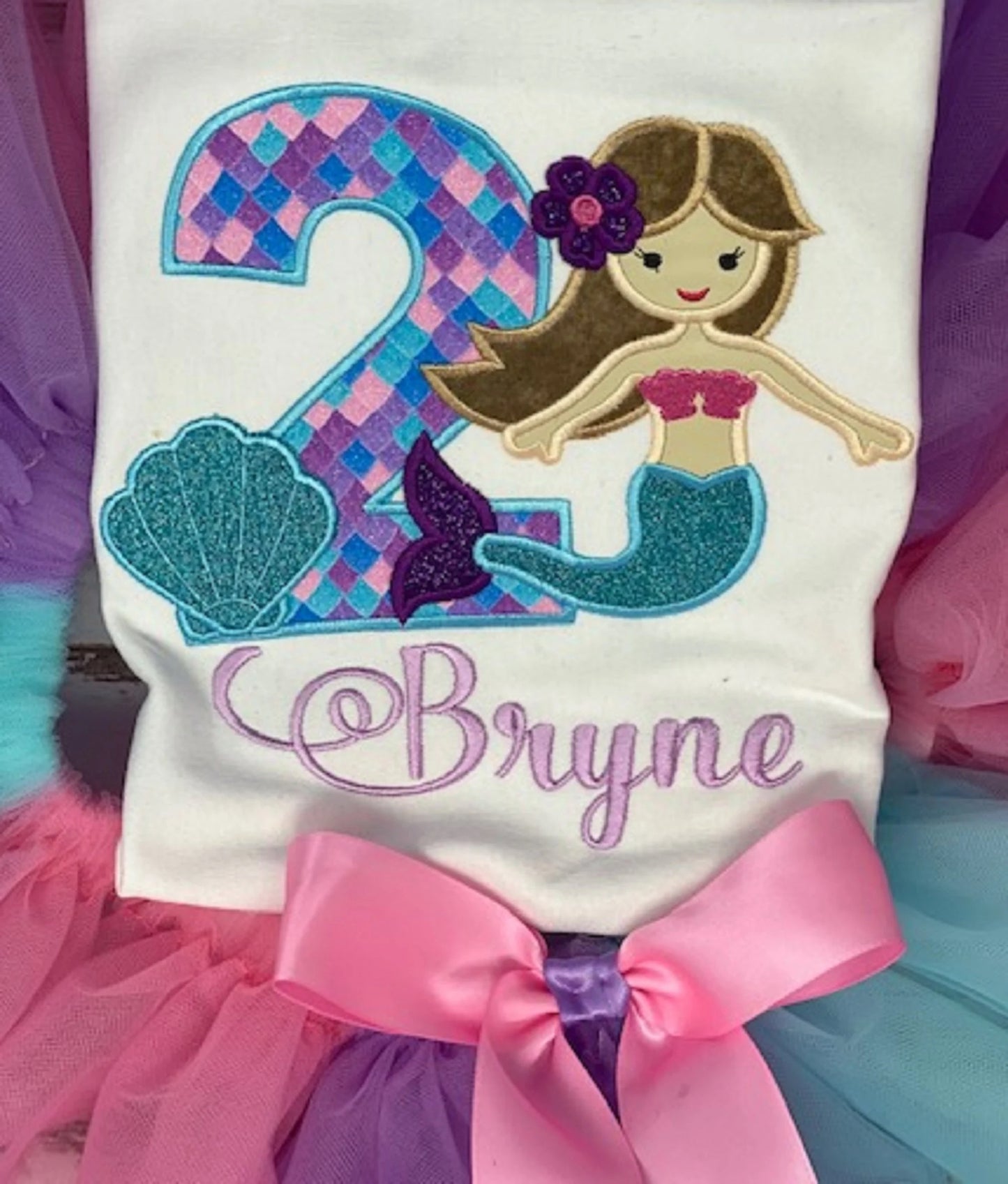 Mermaid Birthday Shirt and Tutu, Free Personalized Mermaid Puffed Sleeve T-Shirt,Mermaid birthday, Unicorn Shirt, 2nd Birthday Girl Shirt