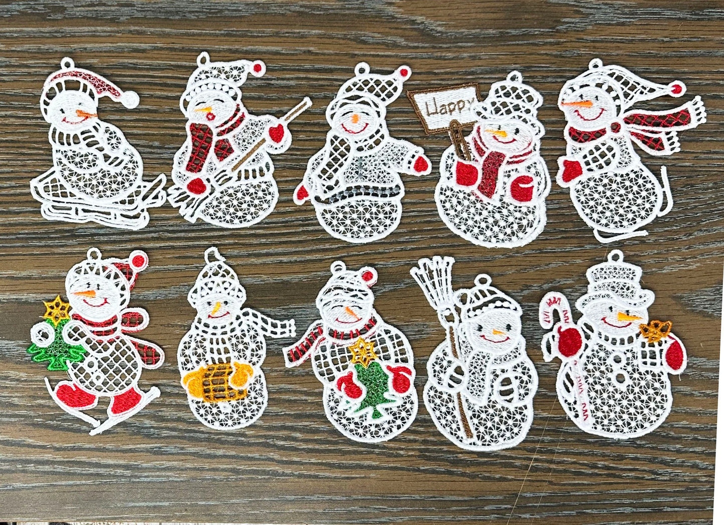 Snowman Ornament Collection #1, Set of 10 Different Embroidered Snowman Ornaments, Snowman Tree Ornaments, Snowman Gifts, FSL