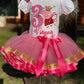 ANY Age, ANY Size, Pink Birthday Tutu Set, Pink Girls Puffed Sleeve Shirt, 3rd Birthday Embroidered Shirt