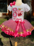 ANY Age, ANY Size, Pink Birthday Tutu Set, Pink Girls Puffed Sleeve Shirt, 3rd Birthday Embroidered Shirt