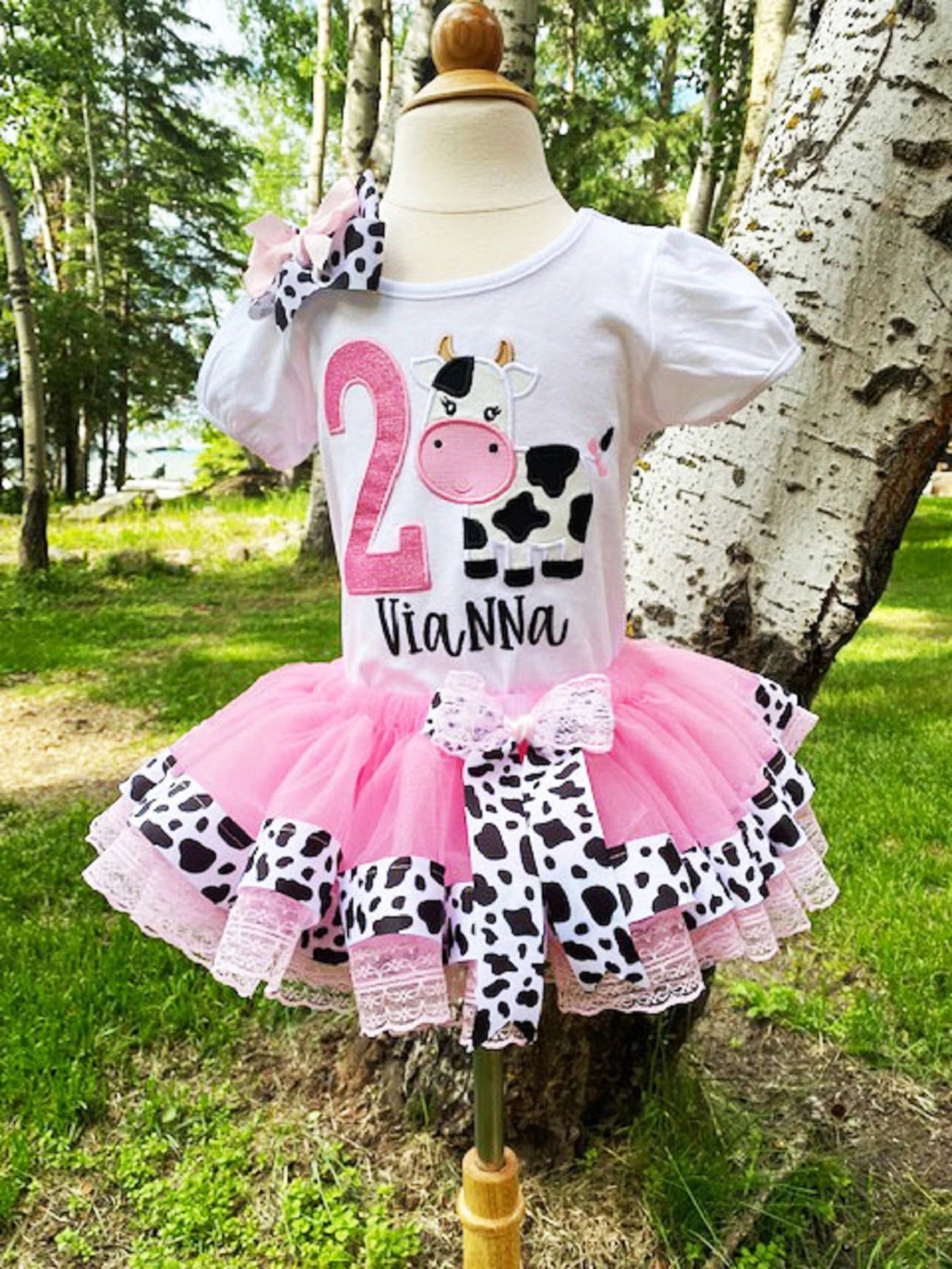 Cow Theme Birthday Tutu, Cow Birthday Outfit, Farm Animal Theme Birthday, Any Age, Cow Ribbon Pink Tutu