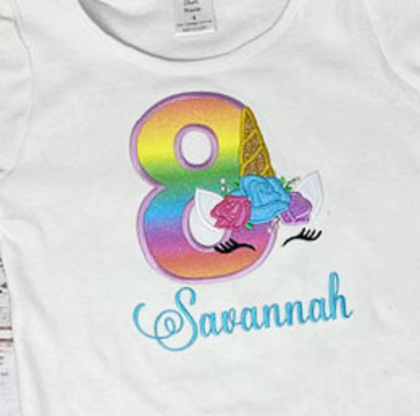 Unicorn 8th Birthday Shirt, Rainbow Unicorn Birthday Shirt, Floral Unicorn Birthday Shirt, Any Age Unicorn Embroidered Shirt