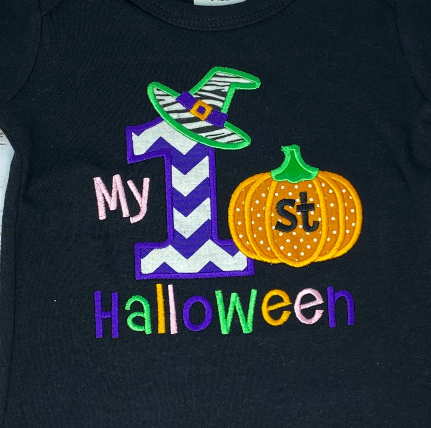 My 1st Halloween, Girls Applique Black Bodysuit, Halloween Shirt