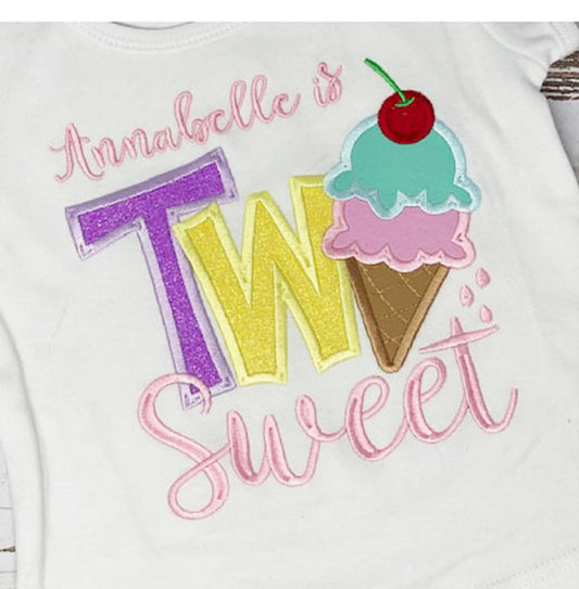 TWO Sweet Birthday Shirt, 2nd Ice Cream Cone Birthday Shirt, Any Size Birthday Shirt