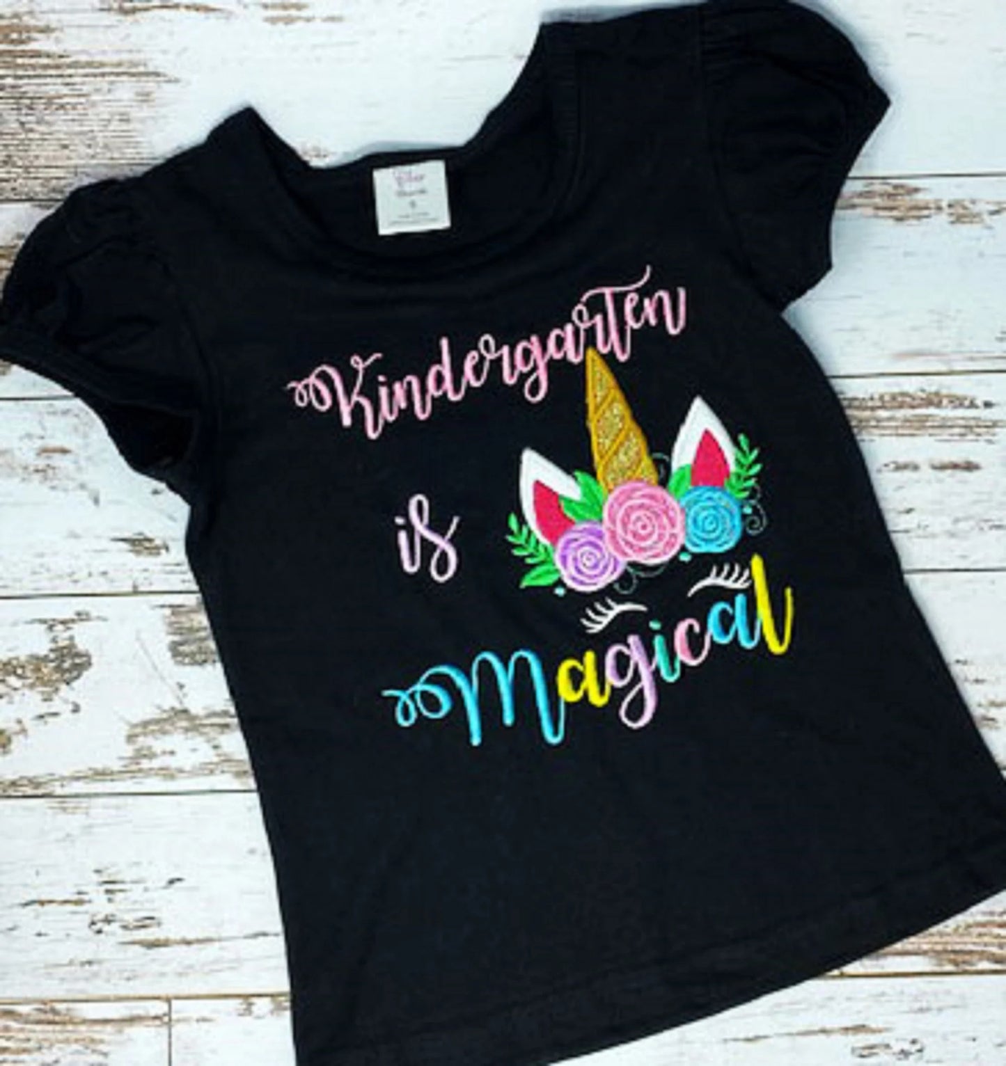 ANY GRADE, Kindergarten is Magical Shirt, Embroidered Back to School Shirt, Kindergarten School Puffed Sleeve Shirt