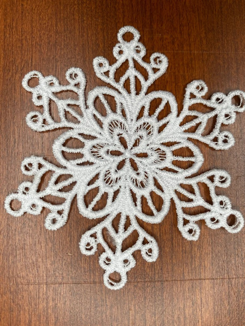 FSL Lace Ornaments - Set of 6, Collection #2 Christmas Ornaments, Embroidered Lace Ornaments, Tree Ornaments, Gift Ornaments