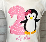 ANY Age ANY Size Penguin Birthday Shirt and Hairbow, 2nd Birthday Shirt, Smash Cake Birthday Shirt