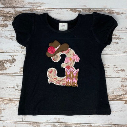 Girls Cowboy Birthday Shirt | 3rd Farm Birthday Shirt | Girls Western Paisley Birthday Shirt | Rodeo Shirt | Cowboy Boot Hat