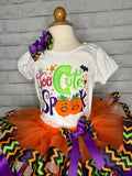 Too Cut to Spook Tutu Set, Halloween Tutu Set, Halloween Shirt Hairbow Tutu, Halloween Spiders Pumpkins Bats Ribbon