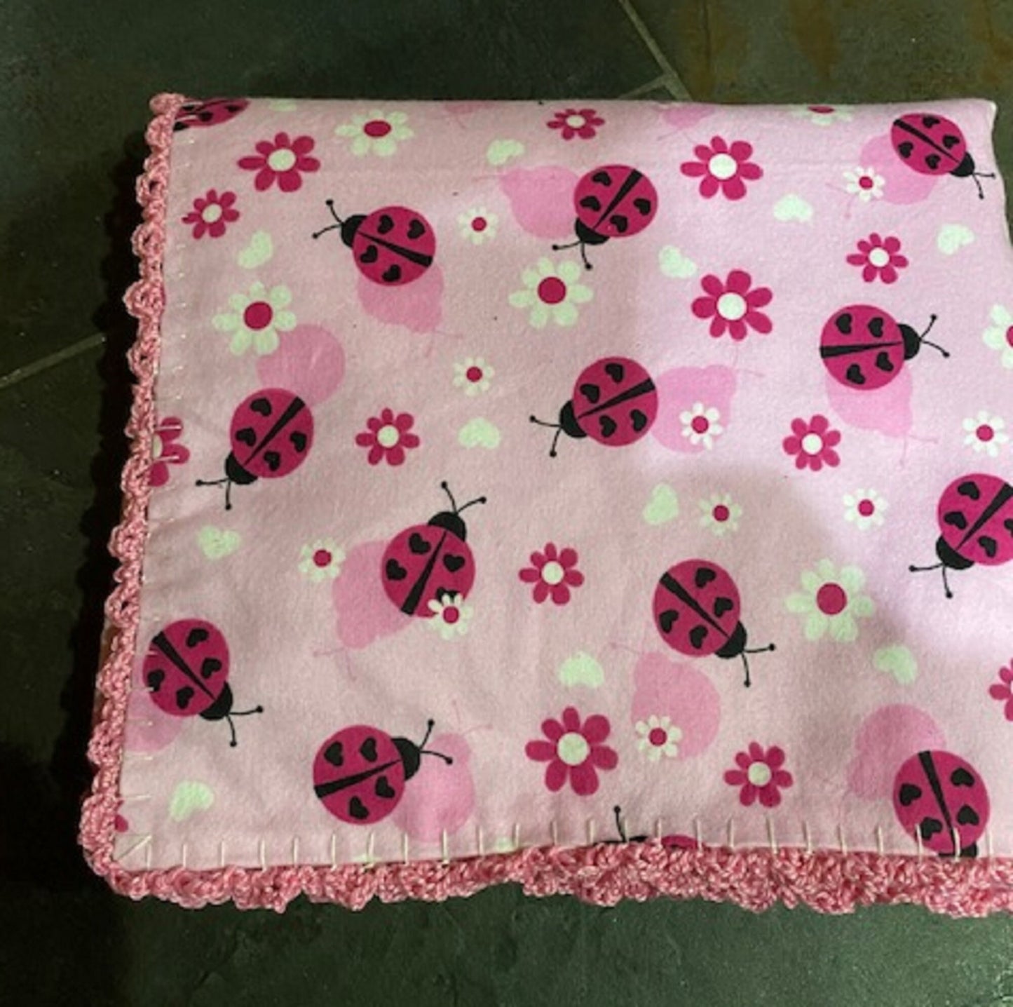 Cute Pink Ladybug Receiving Blanket, Baby Shower Gift, double sided flannel