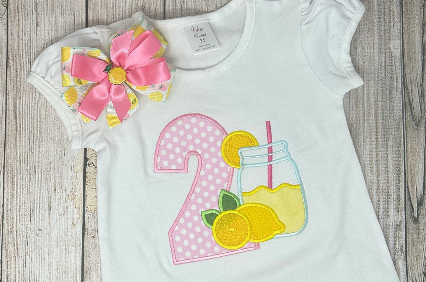 Lemonade Birthday Shirt and Hairbow, 2nd Birthday Gift Girl Shirt, ANY Size, ANY Age, Lemon Jar Birthday Shirt