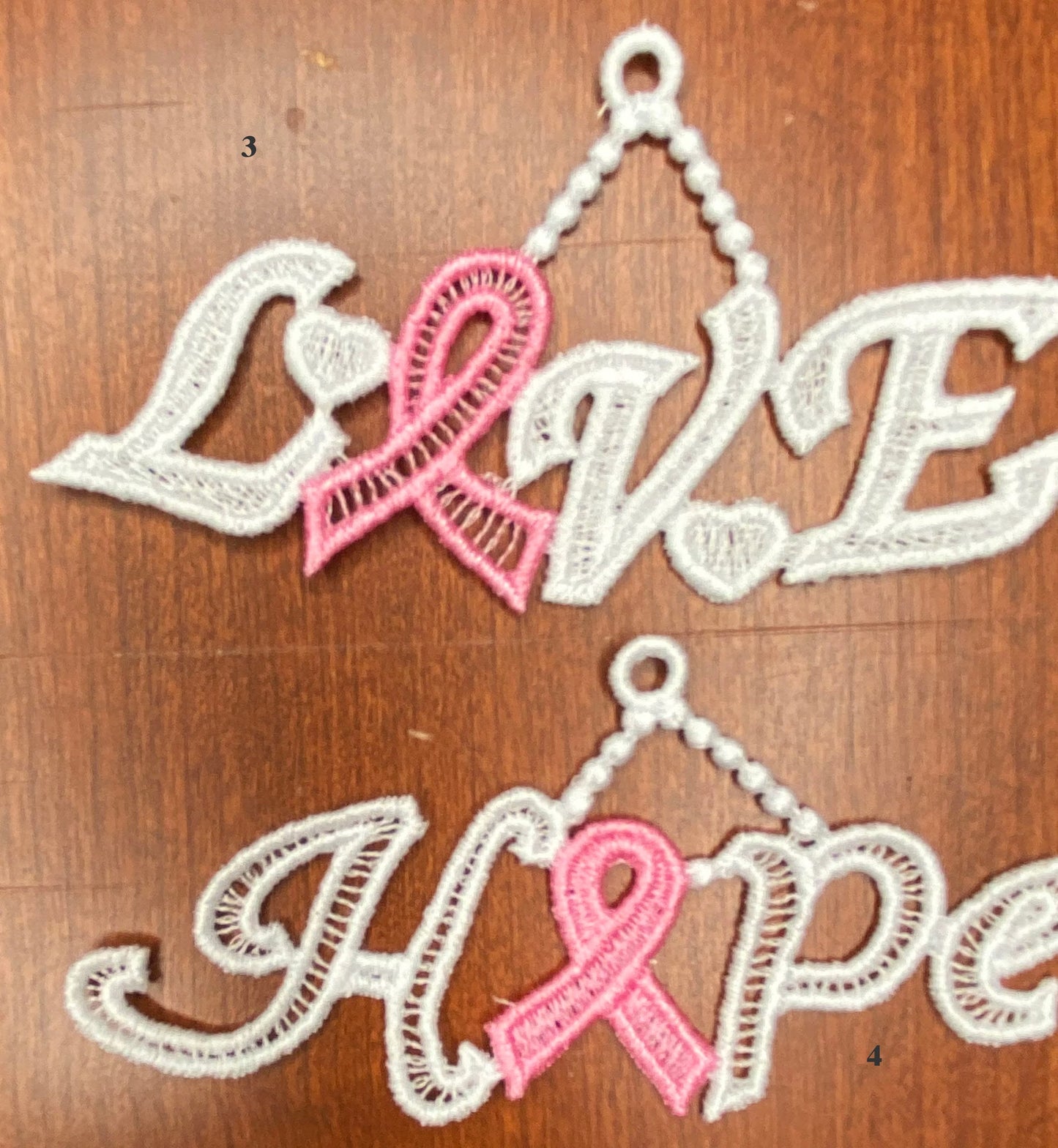 ANY COLOR Lace Ornaments, Breast Cancer Ornaments, Free Standing Lace Ornaments