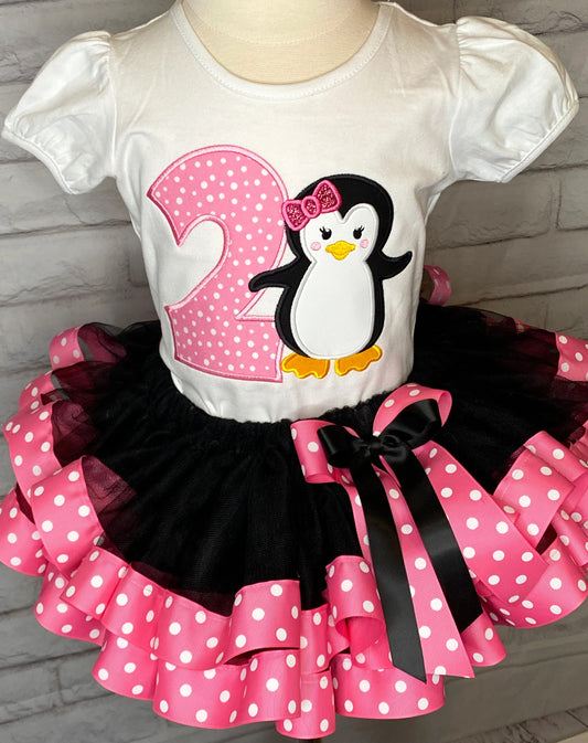 ANY Age ANY Size Penguin Tutu Outfit, Shirt Tutu and Matching Hairbow, 2nd Birthday Smash Cake Outfit