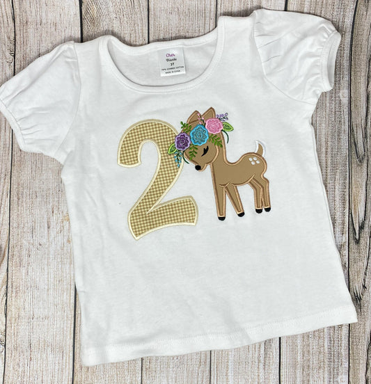 Deer 2nd Birthday Shirt, Any Age Any Name, Girls Birthday Shirt, Floral Deer Shirt