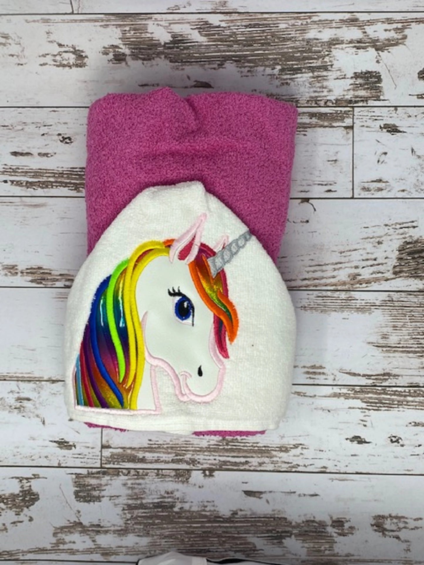 Unicorn Hooded Towel, Hot Raspberry Pink Bath Towel, Kid's Hooded Towel, Children's Beach Towel