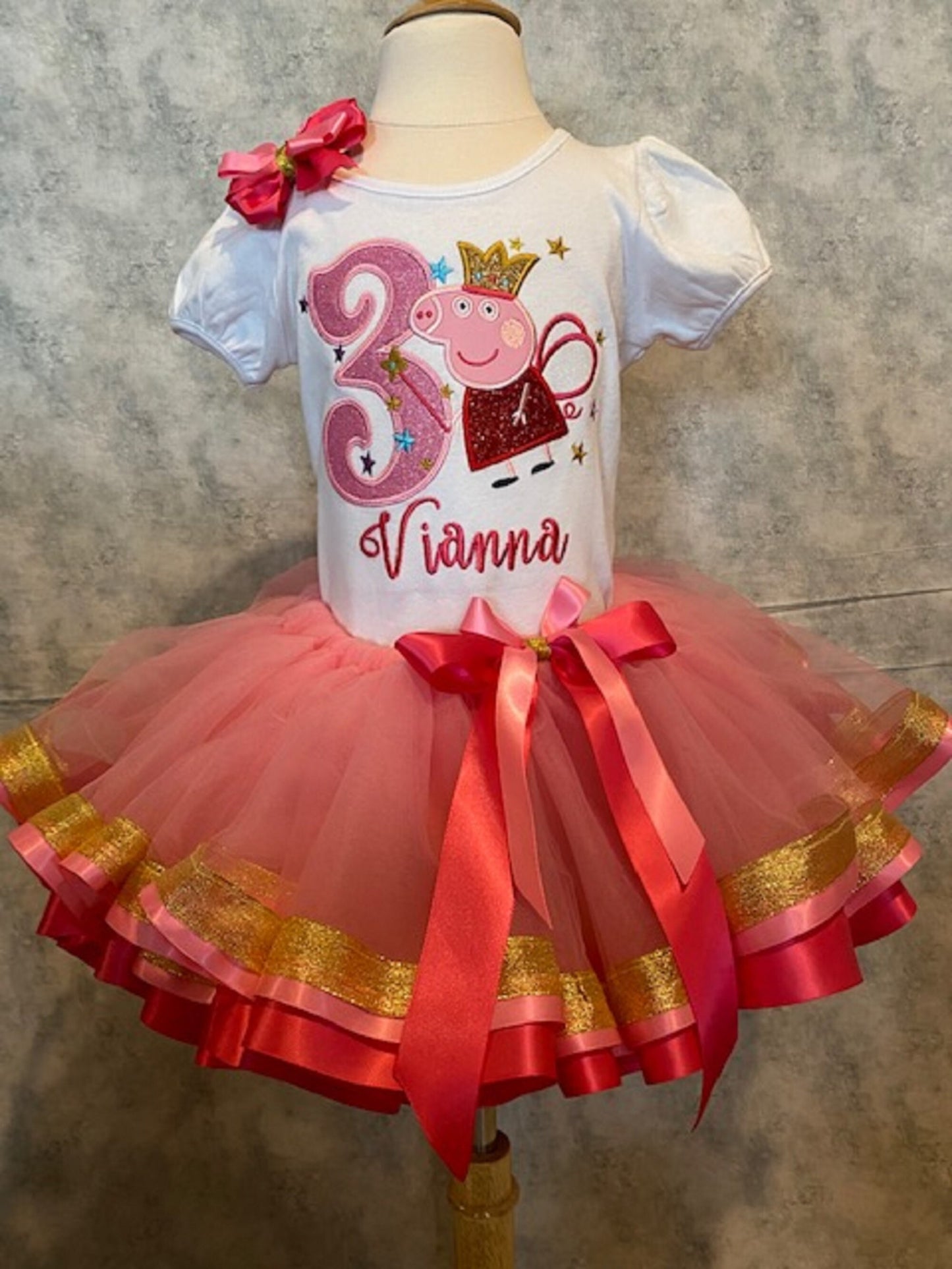 ANY Age, ANY Size, Pink Birthday Tutu Set, Pink Girls Puffed Sleeve Shirt, 3rd Birthday Embroidered Shirt