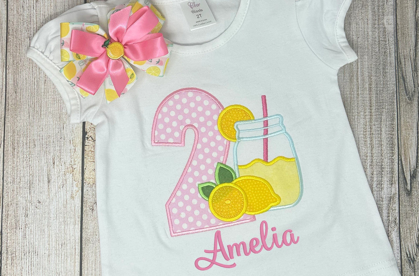 Lemonade Birthday Shirt and Hairbow, 2nd Birthday Gift Girl Shirt, ANY Size, ANY Age, Lemon Jar Birthday Shirt