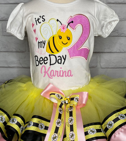 Its My Bee Day Tutu Set, Bee Birthday Tutu Set, 2nd Birthday Bee Shirt Hairbow Tutu, Birthday Party Dress Skirt Shirt, ANY AGE