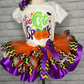 Too Cut to Spook Tutu Set, Halloween Tutu Set, Halloween Shirt Hairbow Tutu, Halloween Spiders Pumpkins Bats Ribbon