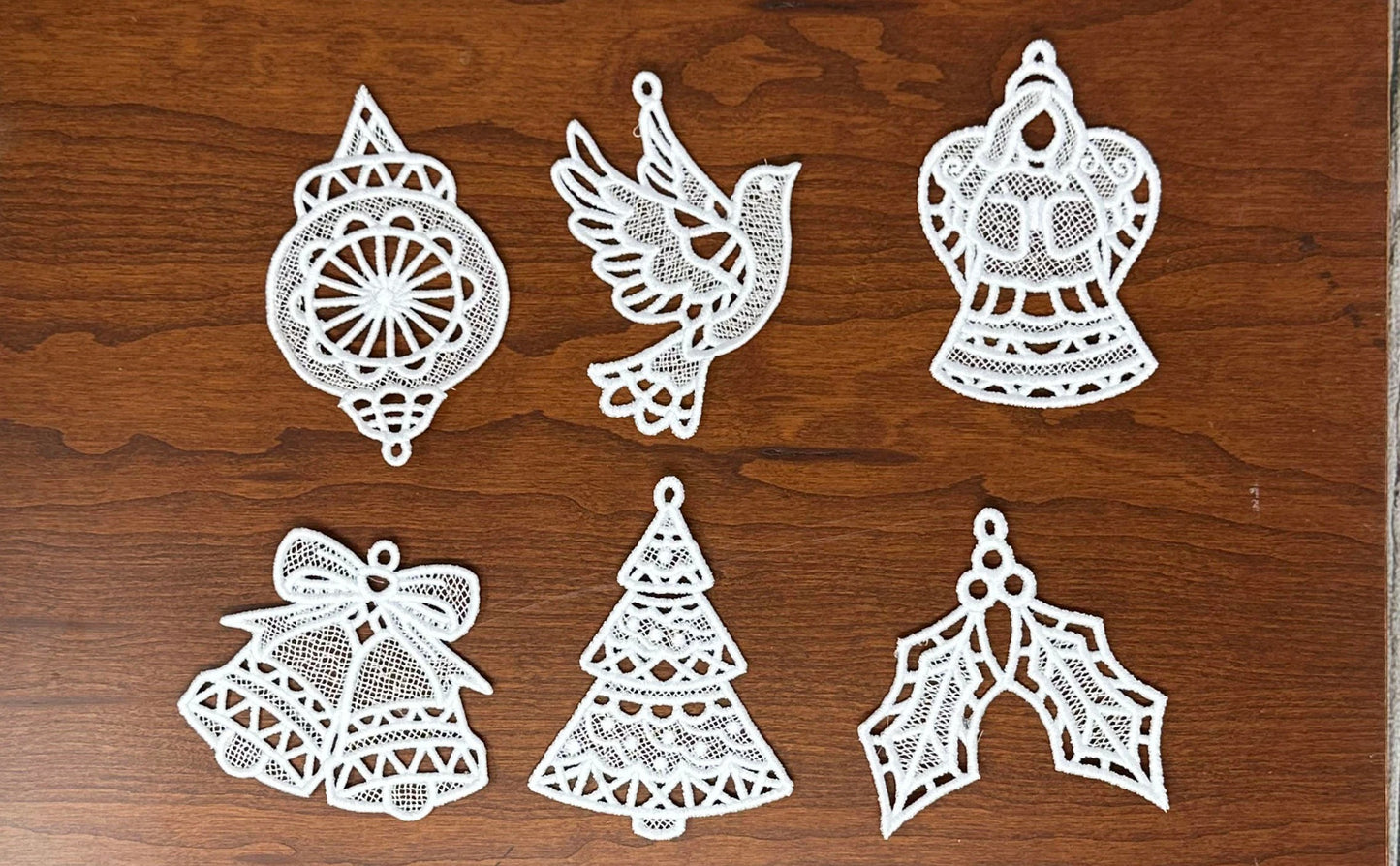 Lace Ornament Winter Collection #2-Set of 6, Embroidered Ornaments, Christmas Tree Ornaments, Gift Ornaments