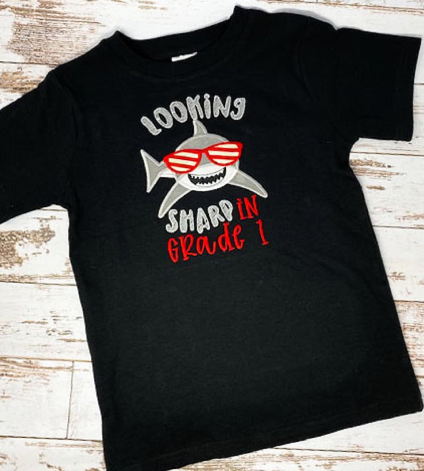 ANY GRADE, Looking Sharp in Grade 1 Shirt, Back to School Shirt, Boys Shark Shirt