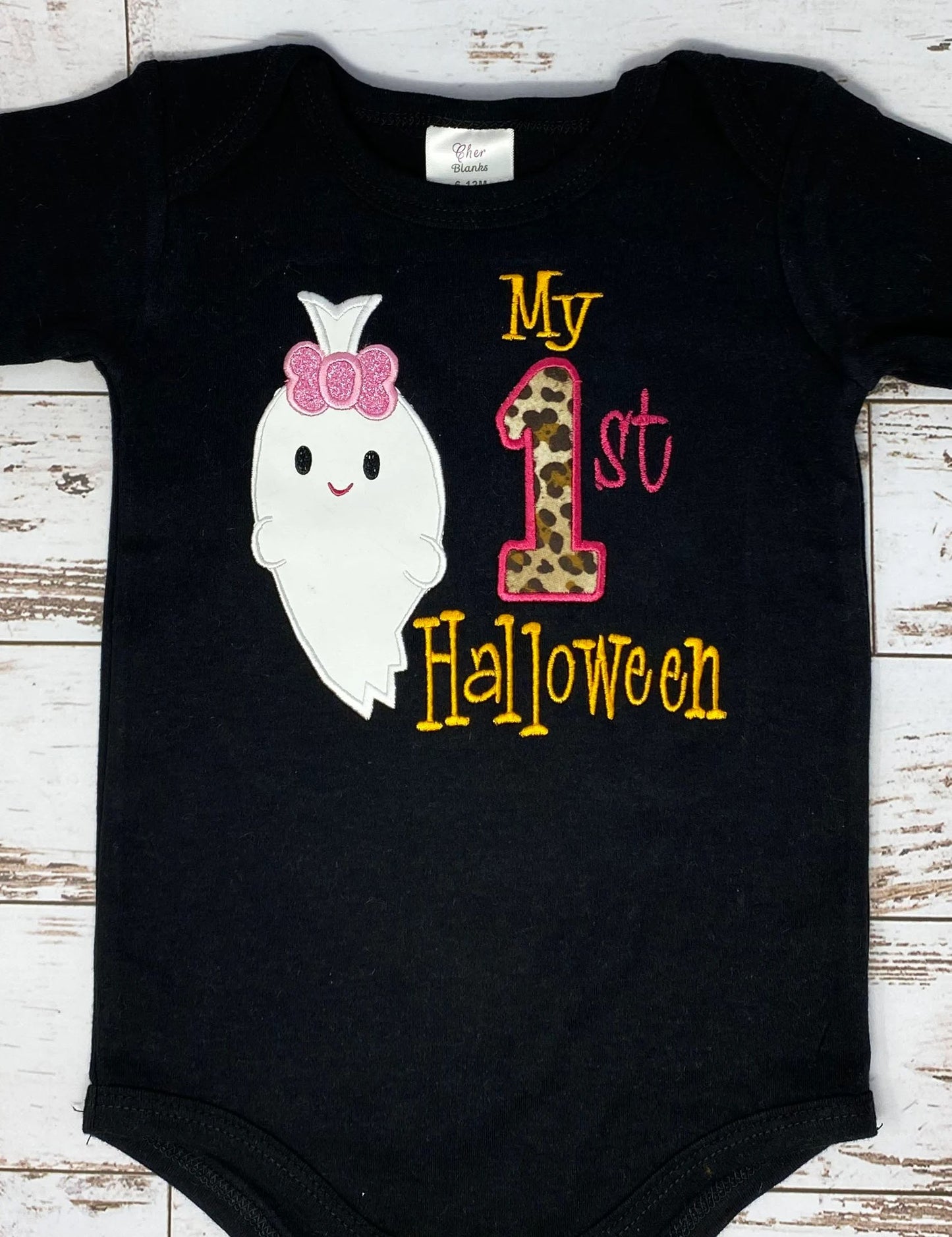 My 1st Halloween Ghost Shirt, Girls Applique Black Bodysuit, Halloween Shirt