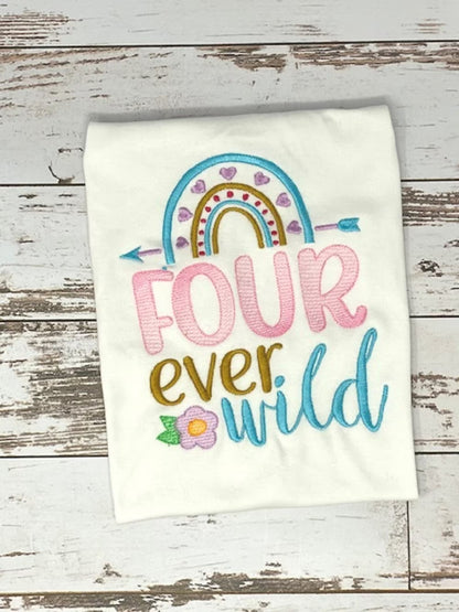 Girl's 4th Birthday Shirt | Four Ever Wild Shirt | Wild 4th Birthday Shirt | Forever Wild Birthday | 4th Birthday Girl shirt | Embroidered