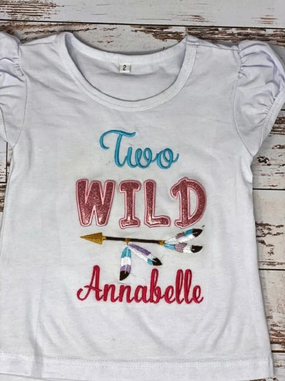 Two Wild Girls Birthday Shirt | 2nd Birthday Shirt | 2nd Birthday Wild Feathers Pink Pastel Shirt | Party Girls Two Wild Shirt